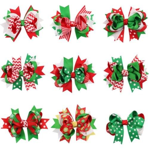 20pcs 12cm Super Cute Handmade Christmas Day Gift Girls Grosgrain Ribbon Bowknot Hair Clip Kids Headwear Accessories