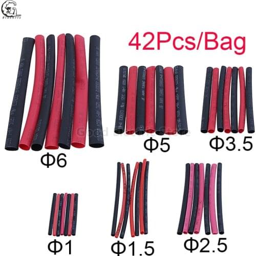 42PCS black red 2:1Heat Shrink Tubing Insulation Shrinkable Tube Sleeving Assortment Polyolefin Ratio Wrap Wire Cable Sleeve Kit