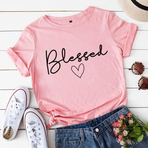 Blessed Letters Print Women Tshirt Casual Funny T Shirt Lady Top Tee Oversized Tops Streetwear Woman Tshirts
