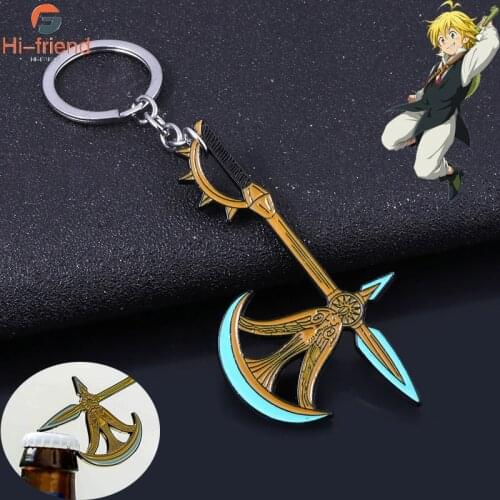 Hot Anime The Seven Deadly Sins Escanor Keychains Nanatsu no Taizai Divine Axe Rhitta Keyring Men Love Beer Key Holder Gift