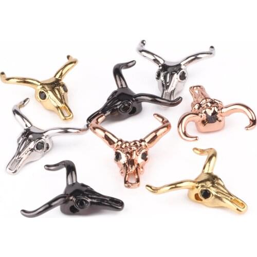 4 Color Gold Silver Color Bull head Beads Copper Jewelry Accessories Black Zirconia Spacer Charm DIY Bracelet Making 3PC/lot