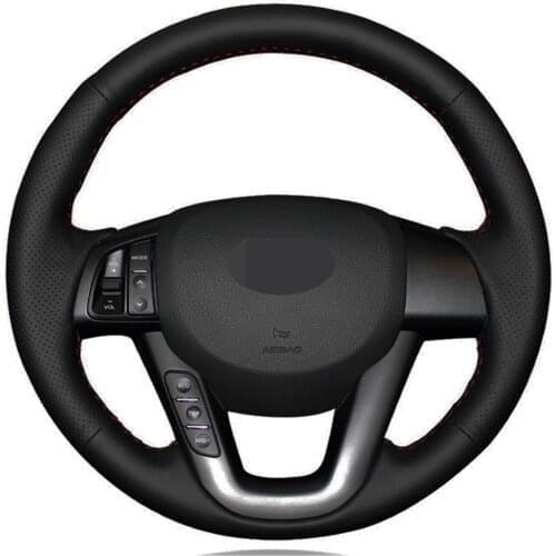 Car Steering Wheel Cover Hand-stitched Black Genuine Leather For Kia K5 Optima 2008 2009 2010 2011 2012 2013