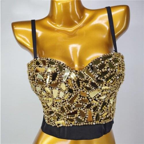 Cupplee Glitter Sequins Women Spaghatti Strap Crop Top Summer Sexy Ladies Shiny Bustier Club Dance Bralette Cami Gold Silver