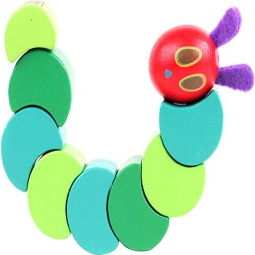 Baby Finger Training Toys Behavior Correction Safety Eco-friendly Wooden Made Realistic Caterpillar Skin-protect Toy H055