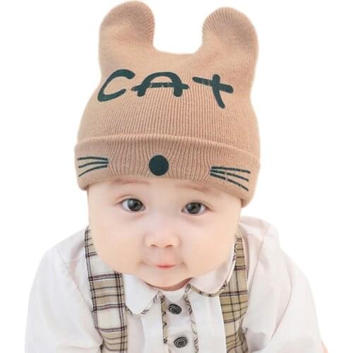 Baby Kids Boys Girls Beanie Hat Meticulous Weaving Good Warmth Retention Ear Cat Printing Autumn Warm Bonnet Knitted Cap