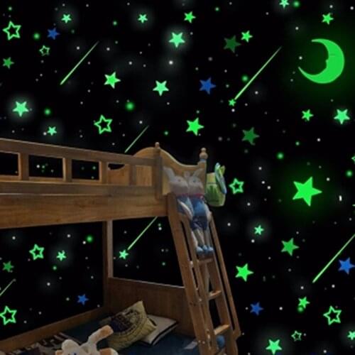 3D Star and Moon Energy Storage Fluorescent Glow In the dark Luminous on Wall Stickers for Kids Room living room Decal