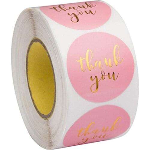 Pink gold foil stickers thank you printing envelop seals candy box labels 500pcs/roll