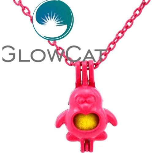 GLOWCAT RR599 Hot Pink Penguin Beads Cage Essential Oil Diffuser Aromatherapy Pearl Cage Locket Necklace Girls Kids Gifts
