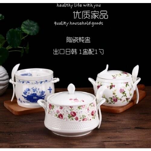 Guci With a cover ceramic stew Japan Korea ears water birds nest soup soup pot stew cup white liner