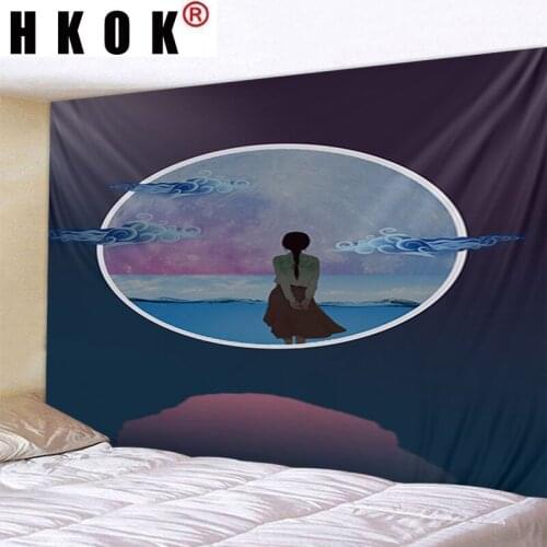 HKOK Girl Back View Tapestry Wall Hanging Wall Covering Rugs Mural Background Cloth Beach Towel Fabric Yoga Blanket Home Decor