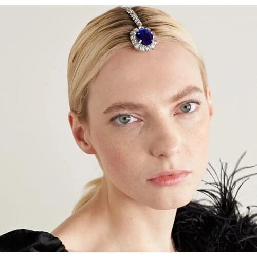 2 Pcs Crystal Blue Hair Chain For Women Long Tassel Rhinestone Hair Clip Shiny Beaded Barrettes Headpiece Earring Accessories