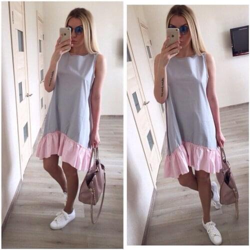 Summer Dresses 2021 Casual Loose Patchwork Sleeveless Ruffles O-Neck Mini Dress Fashion Women Dress Vestidos