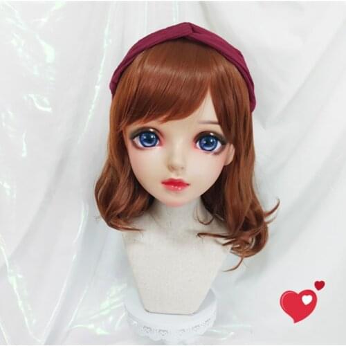 Miao11)Female Sweet Girl Resin Half Head Kigurumi BJD Eyes Crossdress Cosplay Japanese Anime Role Lolita Mask With Eyes And Wig