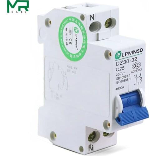 DZ30-32 1P+N Mini Circuit breaker 220V 230V 50HZ 60HZ Leakage device Circuit breaker DIN RAIL install 6A 10A 16A 20A 25A 32A