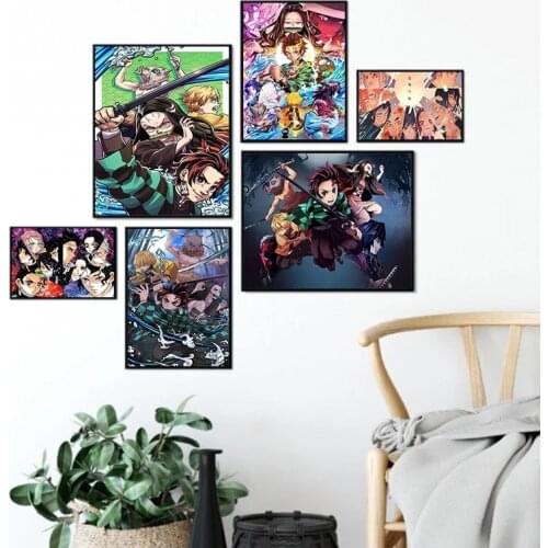 Wall Artwork Home Decoration Japan Anime Prints Paint Cuadros Pictures Modular Canvas Demon Slayer Poster For Bedside Background