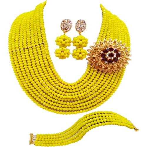Opaque Yellow African Beads Jewelry Set Crystal 10DSK09