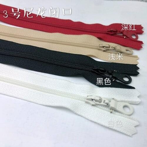 No.3 YKK Nylon Closed Zipper 15-50cm Black White Red Light Rice