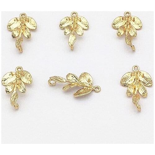 New arrival! 25x15mm 50Pcs Plating Real gold Leaves Connector for Earring DIY Making, Jewelry Accessories Findings & Component