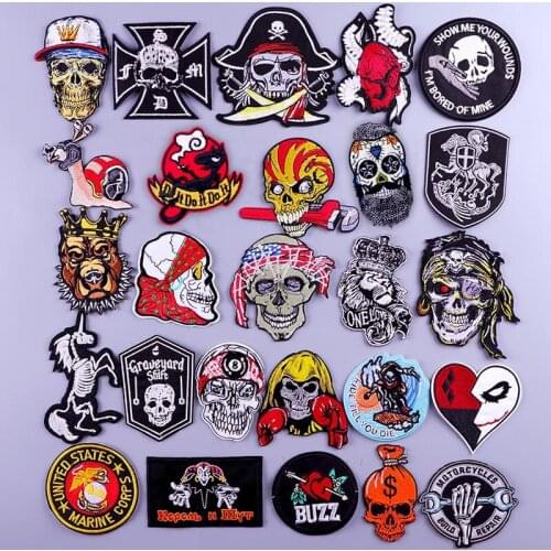 Punk Patches For Clothing Iron On Patches For Clothes Skull Embroidered Patches For Clothes Appliques Stickers For Jacket Badges