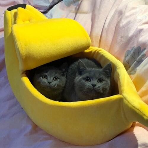 Pet Fluffy Banana Cat Beds House Cave Cotton Winter Warm Pet Bed for Cats Hanging Cat Bed Mat Kennel Cushion Small Dog Puppy Bed