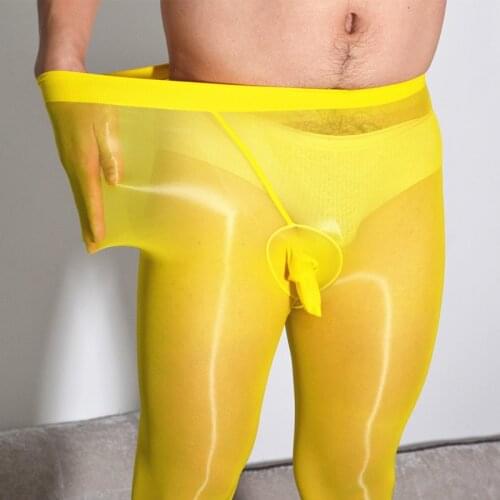 Sexy Men U Convex Pouch Stockings Candy Color Open Close Sleeve Tight Stockings Sheer Shiny Glossy Pantyhose Tights 912 PIN D18