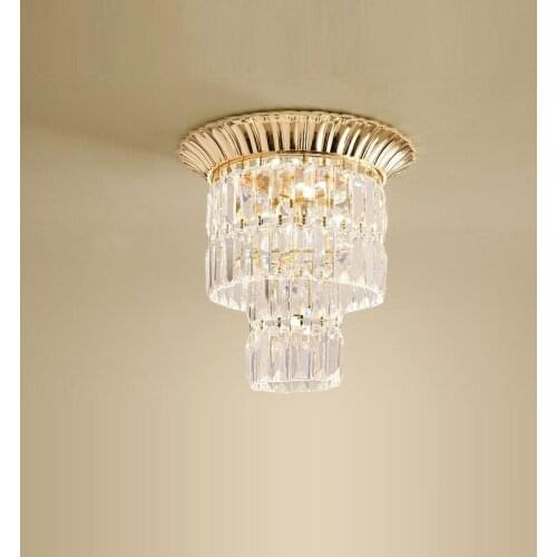 Modern Crystal LED Bedroom Restaurant Corridor Ceiling Lamp Round Plated Iron Top Dining Room Bar Counter Hallway Ceiling Light