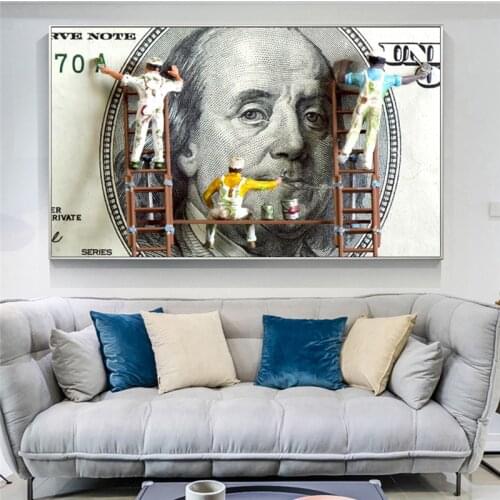 Modern Funny Art Painter Brush Dollar Canvas Wall Painting On Posters And Prints Money Picture For Living Room Mural Decoration