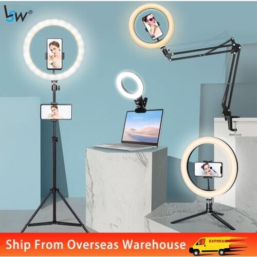 Selfie Led Ring Light with Tripod Stand Overhead Arm Clip For Phone , Desktop Laptop Lights Live Stream Video Recording Youtube