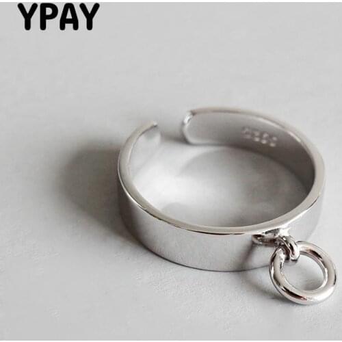 YPAY Authentic 925 Sterling Silver Adjustable Rings Hollow Small Circle Open Ring for Women Bague Fine Jewelry YMR630