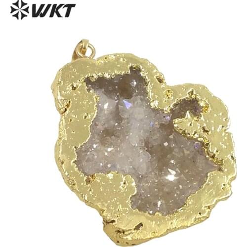 WT-P1393 WKT Wholesale women natural stone pendant bright & beautiful stone with gold metal plated for necklace making new style