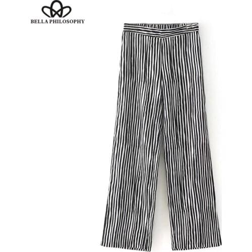Bella Philosophy 2018 Autumn Winter Bottom Women Stripe Wide Leg Long Elastic Pants Female Casual Loose Trousers Women Clothing