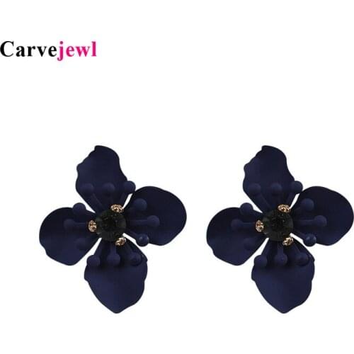 Carvejewl big flower stud earrings blue coating crystal rhinestone earrings for women jewelry girl gift fashion European earring