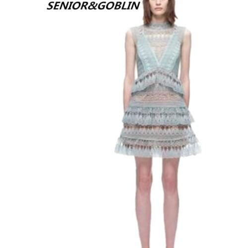 2019 New Women summer dress self-portr runway is high quality Lace hollow out sexy Mini Dress