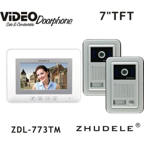 ZHUDELE Home Intercom System Kits 7" LCD monitor Speakerphone intercom Color Video Door Phone Doorbell support CCTV Camera 2V1