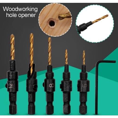 1 Set Hexagonal Shank Woodwork Hole Opener Countersunk Drill Bit Drilling Tool