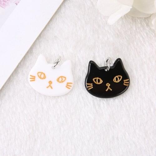10Pcs Luna Cat Charms Funny White and Black Japan Cartoon Acrylic Fashion Pendant for Earrings Keychain Diy