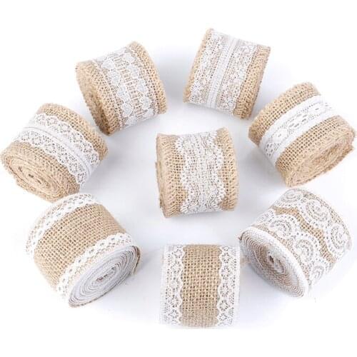 2M 5cm DIY Natural Jute Burlap Ribbon Rustic Vintage Wedding Decoration Hessian Lace Jute Roll Merry Christmas Party Supplies