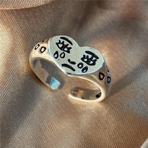 2021 Creative Sad Crying Face Rings For Women Ladies Fashion Mood Resizable Heart Ring Emotional Expression Personality Jewelry