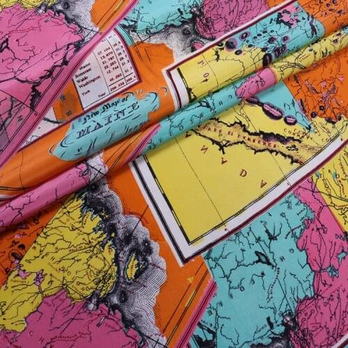 21 New World Map 1 Meter Silk Crepe De Chine Drapes Dress Shirt Fabric