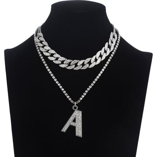 26 Alphabet Initial Necklace Women Men Cuban Link Chain Choker Rhinestone Letter Necklace Name Jewelry