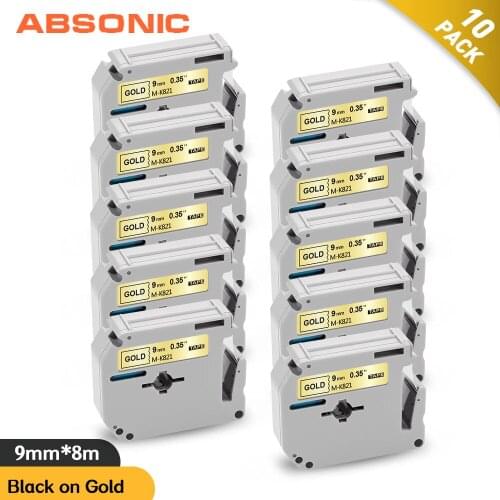Absonic 10PCS Black on White Pattern Ribbon MK821 9mm Label Tape Compatible for Brother M-K821 MK 821 MK-821 P-touch Printer