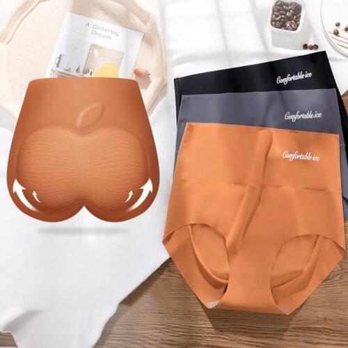 Seamless Ice Silk Womens Panties Plus Size Lingerie Abdomen Briefs High Waist Underwear Breathable Underpants Female Intimates