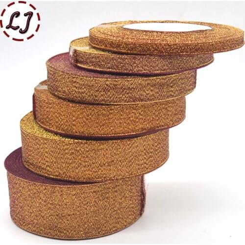 Brand high quality 6mm/10mm/15mm/20mm/25mm/40mm coffee Glitter ribbon for wedding craft bow gift decoration Wrapping Riband DIY