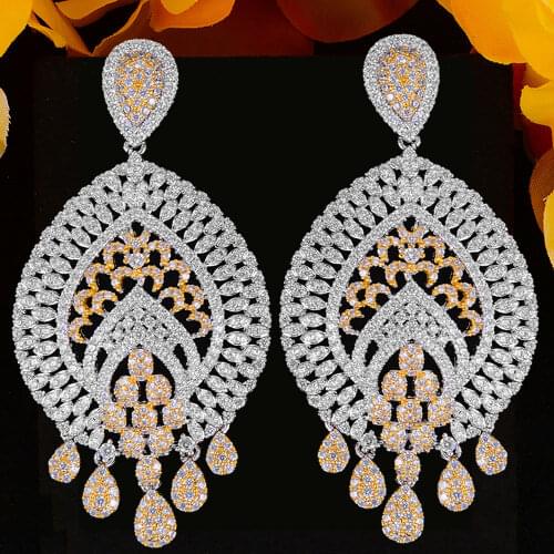 Brand High Quality Luxury Big Dangle Earring For Women Wedding Cubic Zirconia CZ DUBAI Bridal Earring Jewelry Accessories 2021