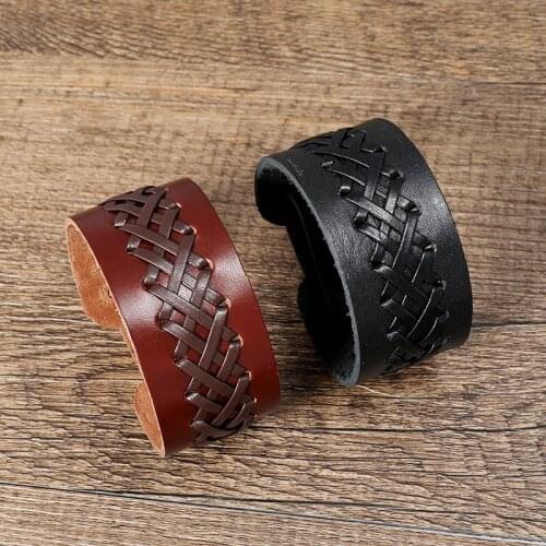 Black Brown Genuine Leather Bracelets Fashion Pu Leather Cross Braided Crafts Jewelry Cuff Bangle Wristband Bracelets