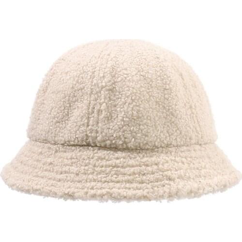 Clape Women Solid Artificial Fur Warm Female Cap Faux Fur Winter Bucket Hat for Women Outdoor Sunscreen Sun Hat Panama Lady Cap