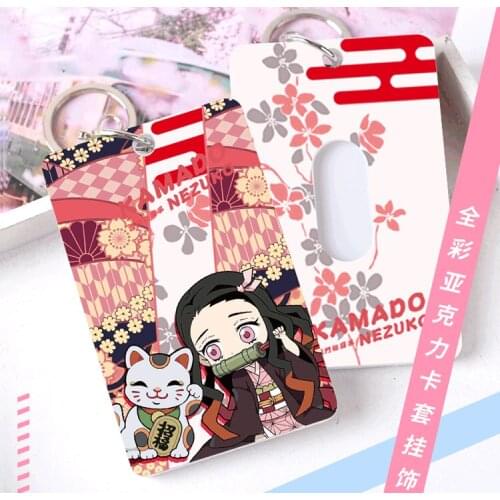 Demon Slayer Kamado Nezuko ABS Student ID Bus Bank Card Holder Keychain Card Case Cover Box Pendant Toy Prop Decor Gift