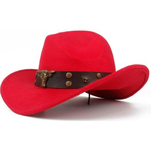 2019 Cool Child Kids Wool Hollow Western Cowboy Hat Roll-up Brim boy girl Outblack Sombrero Hombre Jazz Cap Size 52-54