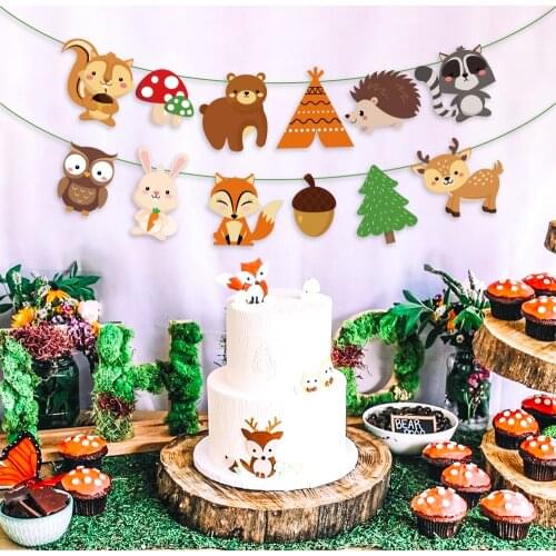 Baby Shower Safari Jungle Party Decorations Woodland Theme Banners Forest Cartoon Animals Kids Birthday Party Favors Supplies