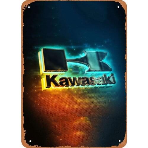 Fanzi Vintage Look Metal Sign Motorcycle Neon Logo Kawasaki 8"X12" Tin Plate Wall Decor